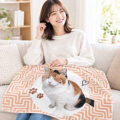 ひざの上でぬくぬく ミケのブランケット モデル B:にっこりミケ